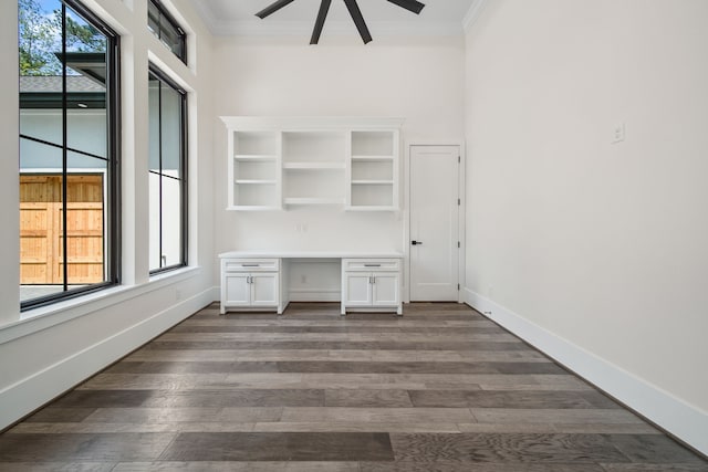 4458 Lily Bean, Montgomery, TX 77316 - unfurnished office featuring crown molding, wood finished floors, and ceiling fan