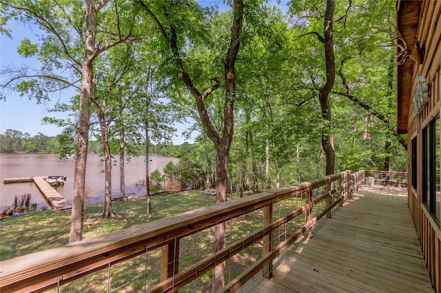 wooden deck featuring a water view and a dock