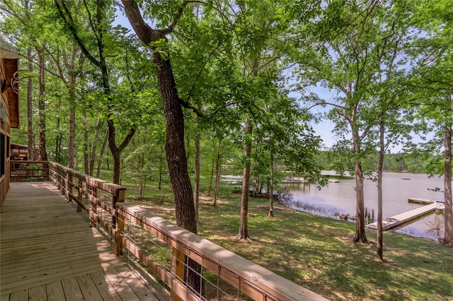 deck featuring a water view