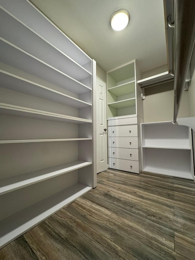 walk in closet featuring dark wood-type flooring