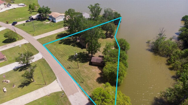48 Lake View Dr, Huntsville, TX 77320 - aerial view of property's location with property boundaries highlighted and a large body of water