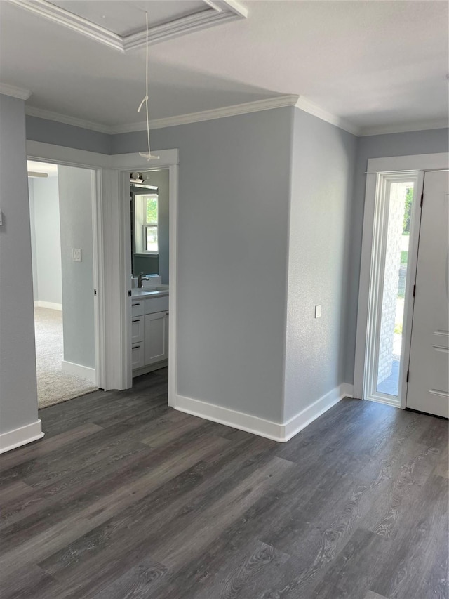 interior space with dark wood-type flooring, attic access, and plenty of natural light