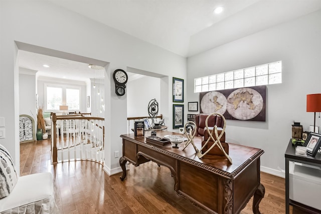 1301 Ketch Ct, League City, TX 77573 - office area featuring wood finished floors, baseboards, and recessed lighting
