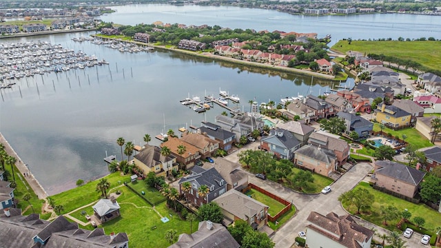 1301 Ketch Ct, League City, TX 77573 - aerial perspective of suburban area featuring a large body of water and numerous boat docks