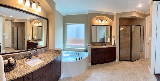 34315 E Short Leaf Pine Ct, Pinehurst, TX 77362 - full bathroom featuring a sink, a stall shower, and a bath