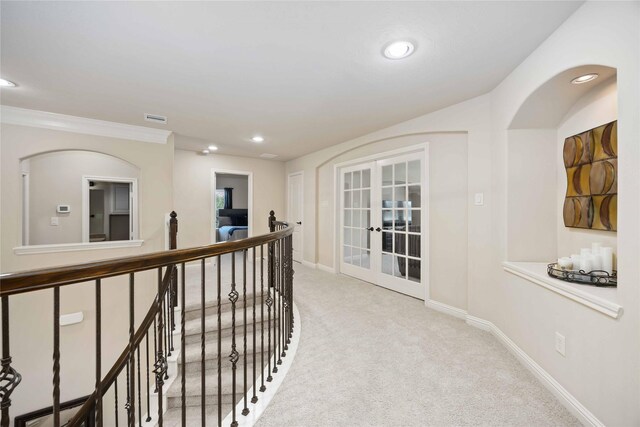 21207 Fairhaven Creek Dr, Cypress, TX 77433 - corridor featuring an upstairs landing, french doors, carpet, visible vents, and recessed lighting