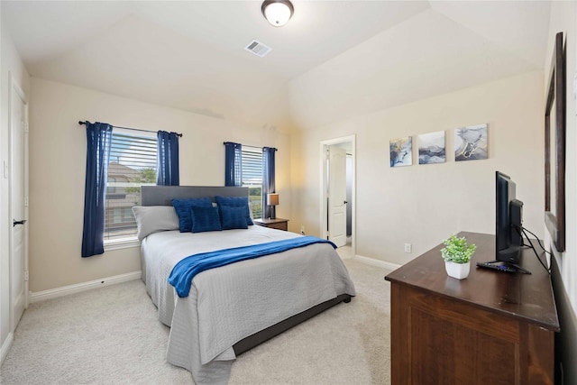 21207 Fairhaven Creek Dr, Cypress, TX 77433 - bedroom featuring light colored carpet, baseboards, lofted ceiling, and visible vents