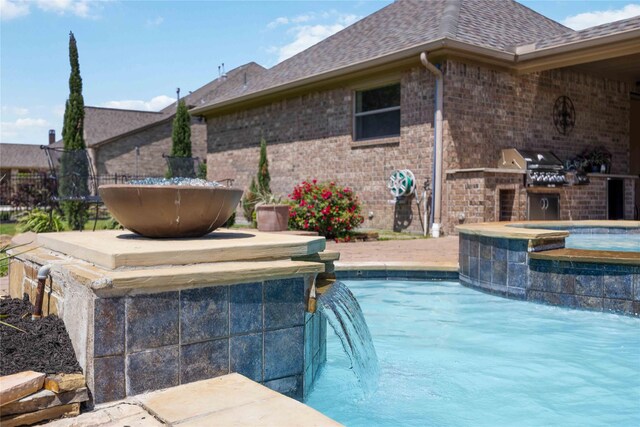 21207 Fairhaven Creek Dr, Cypress, TX 77433 - view of pool featuring exterior kitchen, a fenced in pool, fence, a trampoline, and a hot tub