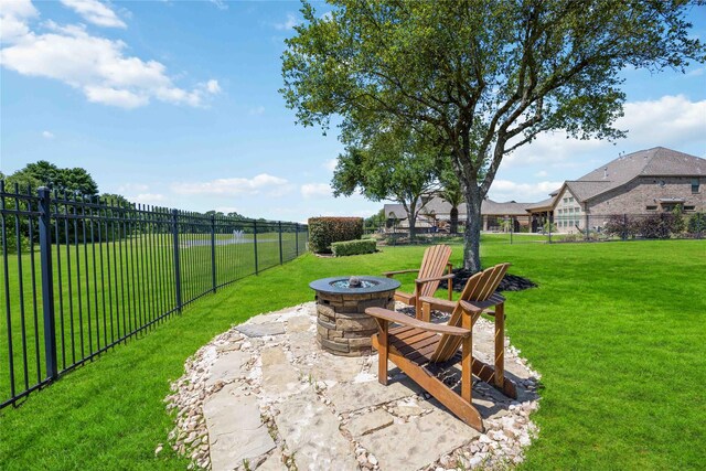 21207 Fairhaven Creek Dr, Cypress, TX 77433 - view of yard with a fenced backyard and a fire pit