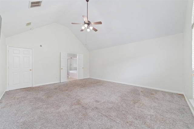 8122 Dune Brook Dr, Pearland, TX 77089 - additional living space featuring ceiling fan, carpet flooring, high vaulted ceiling, and baseboards