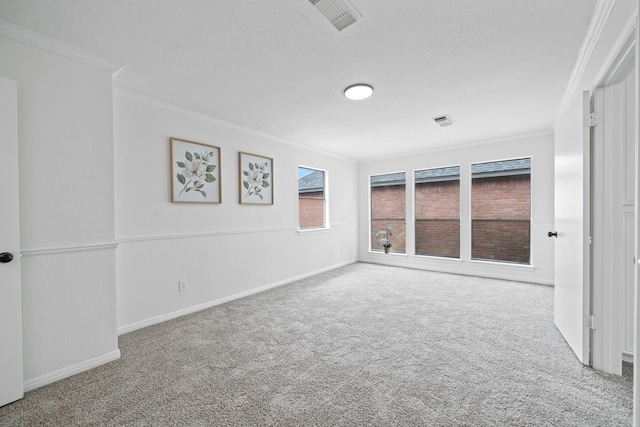4731 N Cashel Cir, Houston, TX 77069 - carpeted empty room with visible vents, baseboards, crown molding, and a textured ceiling