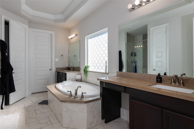 2736 Ahnya Ln, League City, TX 77573 - bathroom with a stall shower, a garden tub, marble finish floors, and two vanities