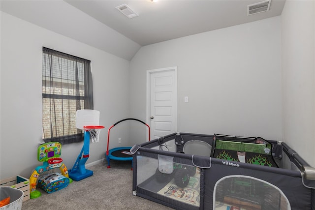 2736 Ahnya Ln, League City, TX 77573 - rec room with carpet floors, vaulted ceiling, and baseboards