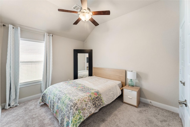 21718 Rose Maris Ln, Tomball, TX 77377 - bedroom with visible vents, baseboards, light carpet, and lofted ceiling