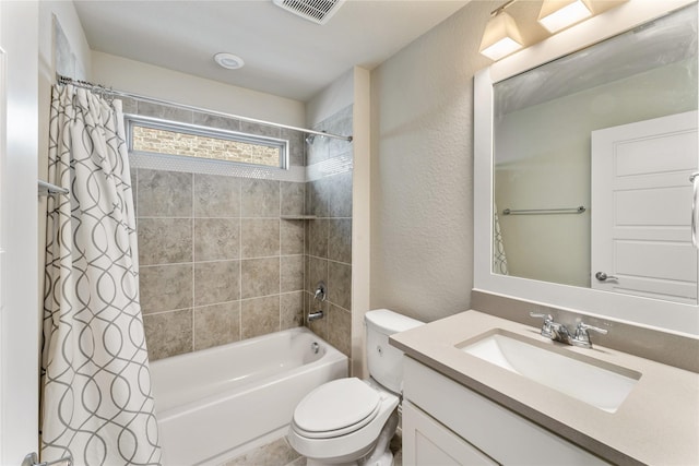 21718 Rose Maris Ln, Tomball, TX 77377 - full bath with visible vents, toilet, vanity, and shower / bath combination with curtain
