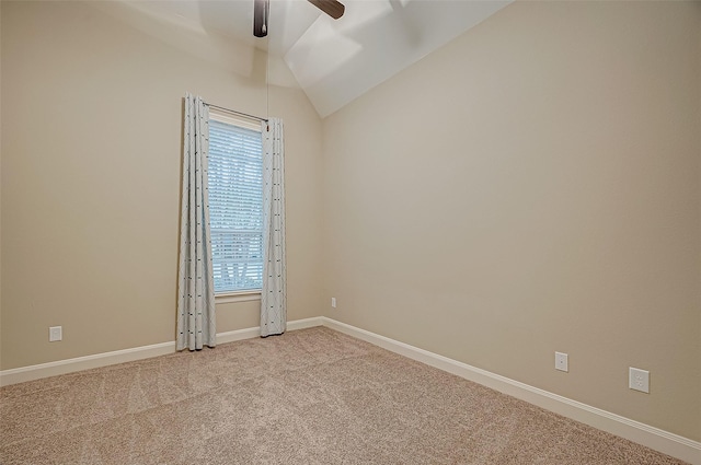 3215 Wimberly Place Ln, Katy, TX 77494 - empty room featuring ceiling fan, vaulted ceiling, carpet, and baseboards