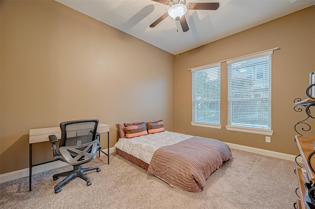 3215 Wimberly Place Ln, Katy, TX 77494 - bedroom with carpet floors, baseboards, a ceiling fan, and lofted ceiling