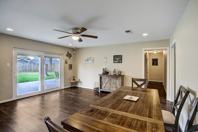 5522 Duxbury St, Houston, TX 77035 - dining area featuring ceiling fan, wood finished floors, recessed lighting, and baseboards