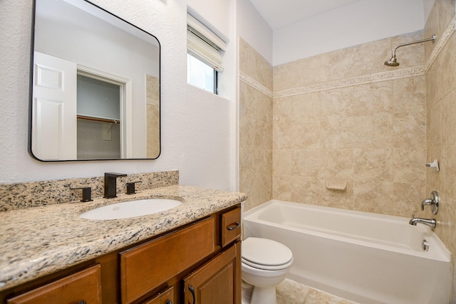 full bathroom with toilet, vanity, and shower / bathtub combination
