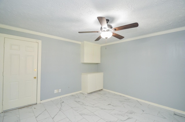 6606 Flamingo Dr, Houston, TX 77087 - empty room featuring a textured ceiling, marble finish floor, baseboards, and a ceiling fan