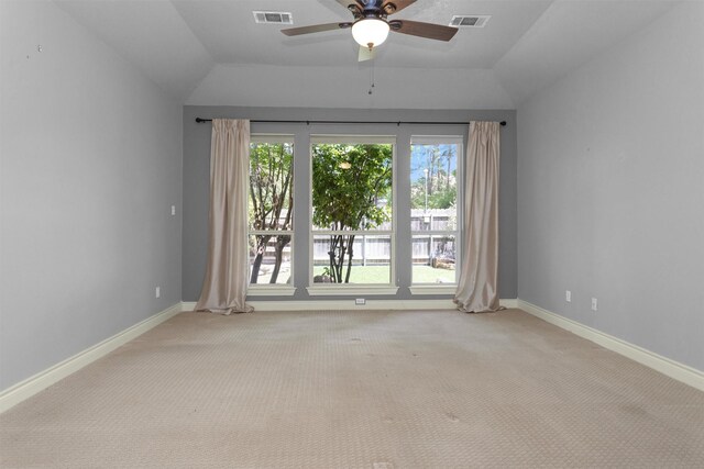 110 Wick Willow Dr, Montgomery, TX 77356 - empty room featuring carpet floors, a ceiling fan, vaulted ceiling, and baseboards