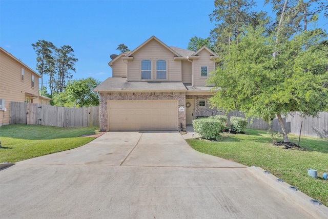 5305 Weeping Bow, Willis, TX 77378 - view of front of property featuring an attached garage, fence, concrete driveway, a front lawn, and roof with shingles