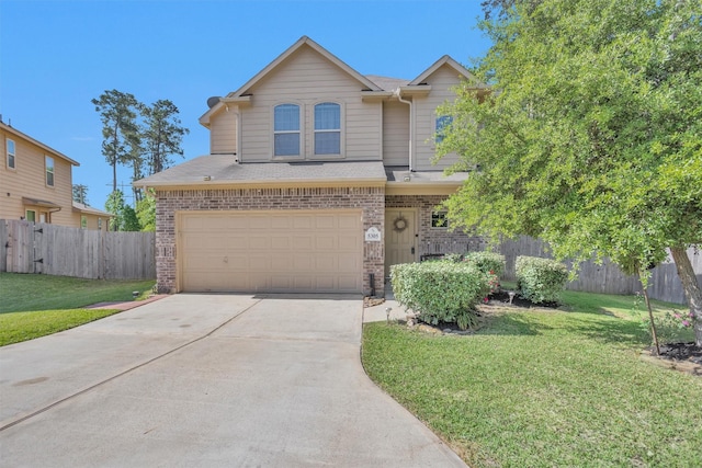 5305 Weeping Bow, Willis, TX 77378 - view of front of house with driveway, a front lawn, fence, and a garage