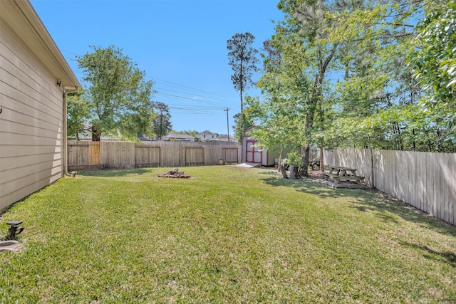 5305 Weeping Bow, Willis, TX 77378 - view of yard featuring a storage shed, a fenced backyard, and an outdoor structure