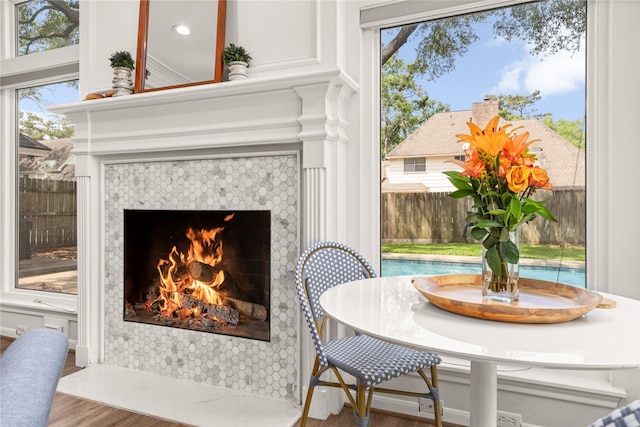 detailed view of a tiled fireplace
