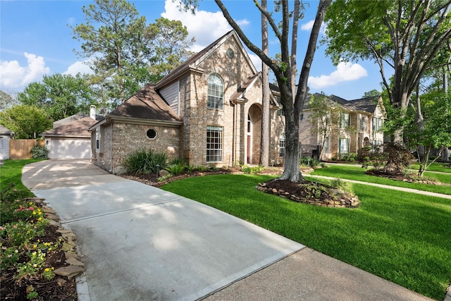 view of front of house with a front lawn and brick siding