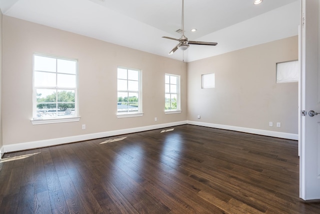 8624 Emnora Ln, Houston, TX 77080 - unfurnished room featuring a ceiling fan, dark wood-style flooring, baseboards, and recessed lighting