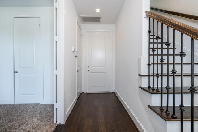 8624 Emnora Ln, Houston, TX 77080 - corridor with baseboards, dark wood-style floors, and recessed lighting