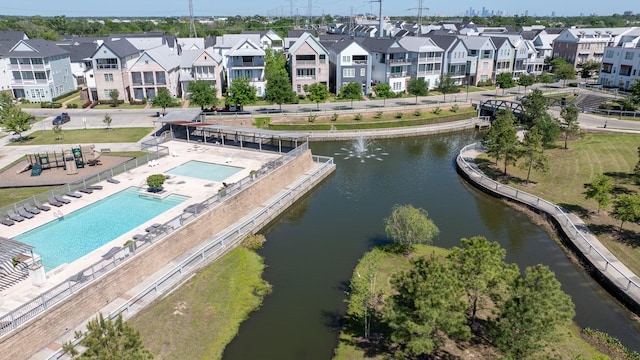8624 Emnora Ln, Houston, TX 77080 - aerial perspective of suburban area featuring a pool and a large body of water