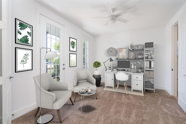 8624 Emnora Ln, Houston, TX 77080 - home office with carpet flooring, a ceiling fan, and baseboards