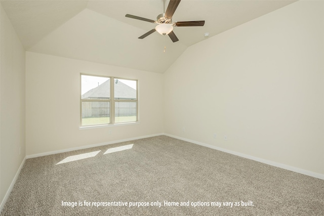 1410 Whitney Ln, Brenham, TX 77833 - unfurnished room with carpet, ceiling fan, baseboards, and lofted ceiling