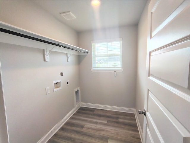 601 Greystone Ln, Angleton, TX 77515 - laundry area featuring hookup for an electric dryer, dark wood-style flooring, baseboards, and washer hookup