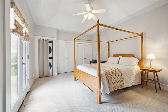 1518 Columbia St, Houston, TX 77008 - bedroom with light colored carpet, access to exterior, a ceiling fan, and multiple closets