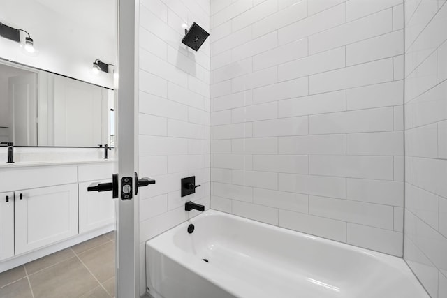 bathroom featuring shower / bath combination, vanity, and tile patterned flooring