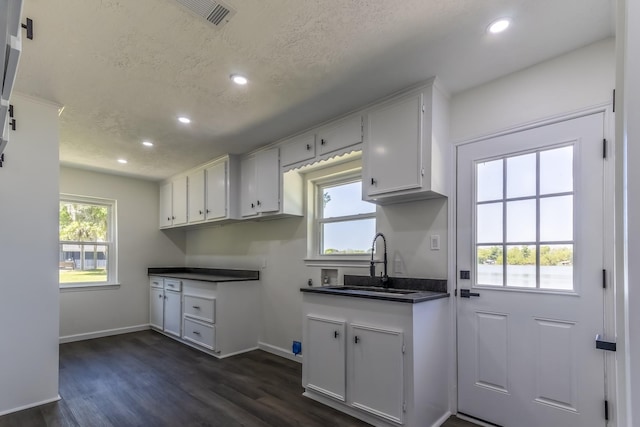 652 E Taylor Lake Cir, Livingston, TX 77351 - kitchen with a sink, recessed lighting, dark countertops, and dark wood-style flooring