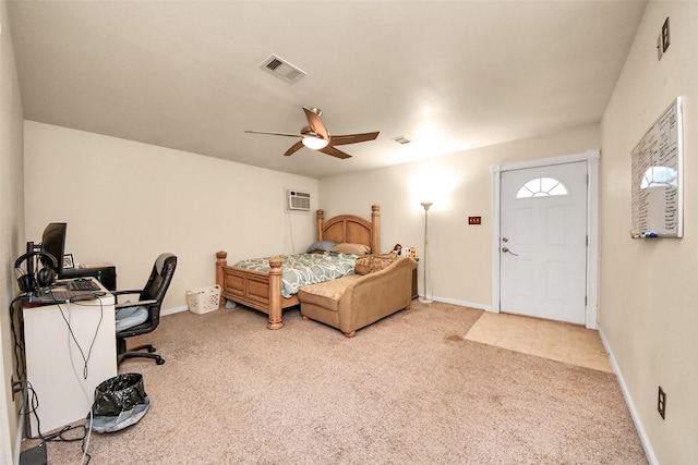 13230 Ferry Hill Ln, Houston, TX 77015 - carpeted bedroom featuring a desk, a wall mounted air conditioner, baseboards, and ceiling fan