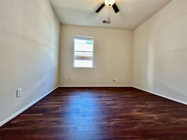 8414 Manassas Ln, Houston, TX 77083 - empty room featuring wood finished floors, ceiling fan, baseboards, and a textured wall