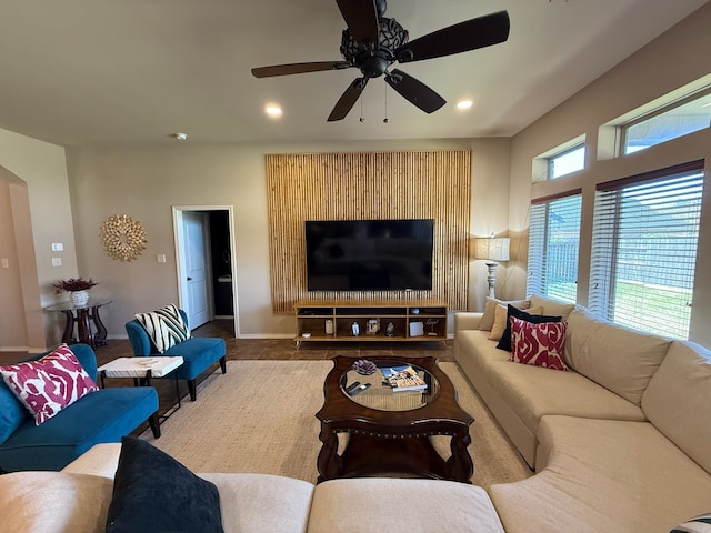 29046 Davenport Dr, Katy, TX 77494 - living room with recessed lighting, baseboards, and ceiling fan