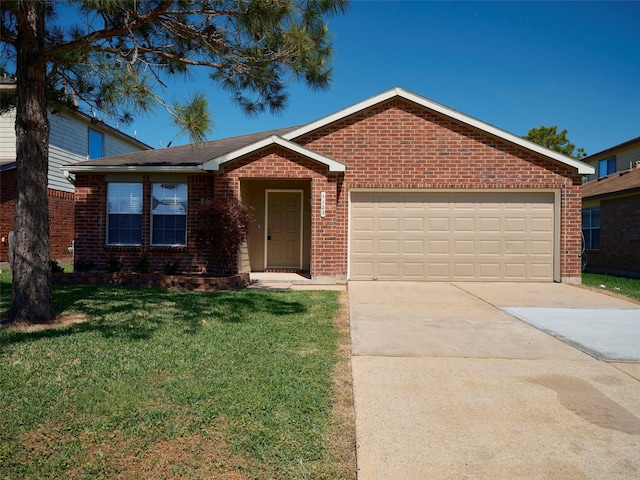 1122 Cotton Gum Ln, Rosenberg, TX 77471 - ranch-style home with concrete driveway, brick siding, and an attached garage