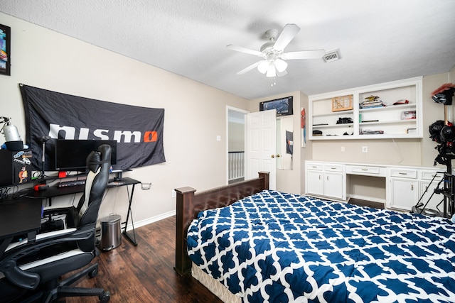 14102 Haynes Dr, Houston, TX 77069 - bedroom with ceiling fan, baseboards, dark wood finished floors, and visible vents