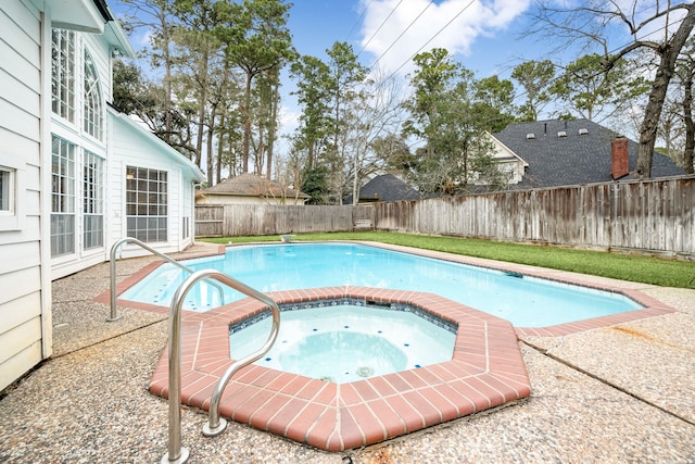 14102 Haynes Dr, Houston, TX 77069 - view of pool with a fenced in pool, a patio area, an in ground hot tub, and a fenced backyard