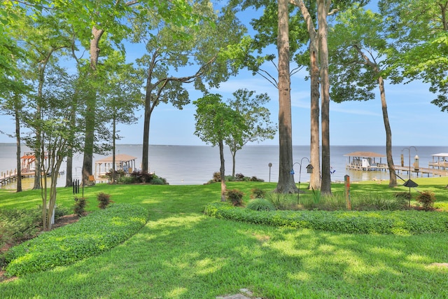view of yard with a water view