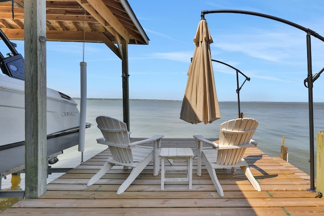 view of dock with a water view