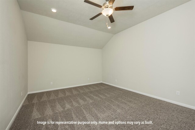 3718 Youpon Ln, Huntsville, TX 77340 - additional living space with a ceiling fan, recessed lighting, carpet floors, lofted ceiling, and baseboards