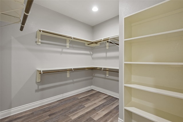 spacious closet with dark wood-style flooring