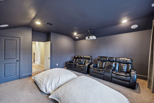 8227 Caroline Ridge Dr, Humble, TX 77396 - bedroom with carpet flooring, vaulted ceiling, recessed lighting, and baseboards